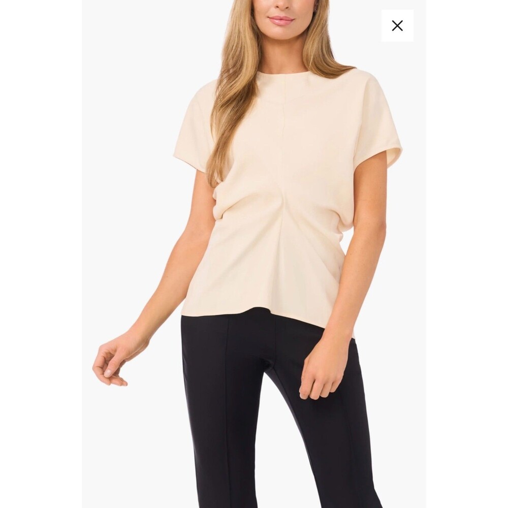 Ted Baker London Maria Rouched Blouse Size 6 Cream Beige Jewel Neck